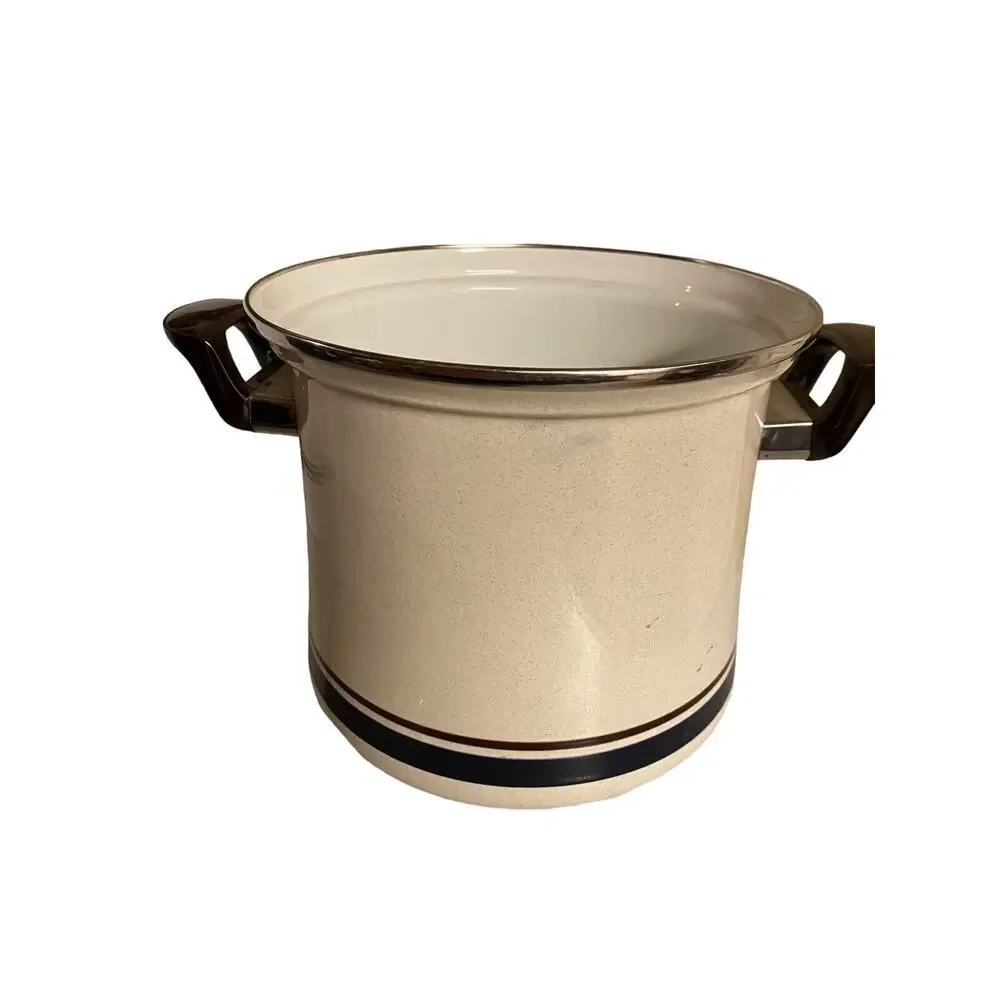 Vintage Stock Pot Porcelain Steel Sanko Contemporary Chateau Handpainted 8 Quart